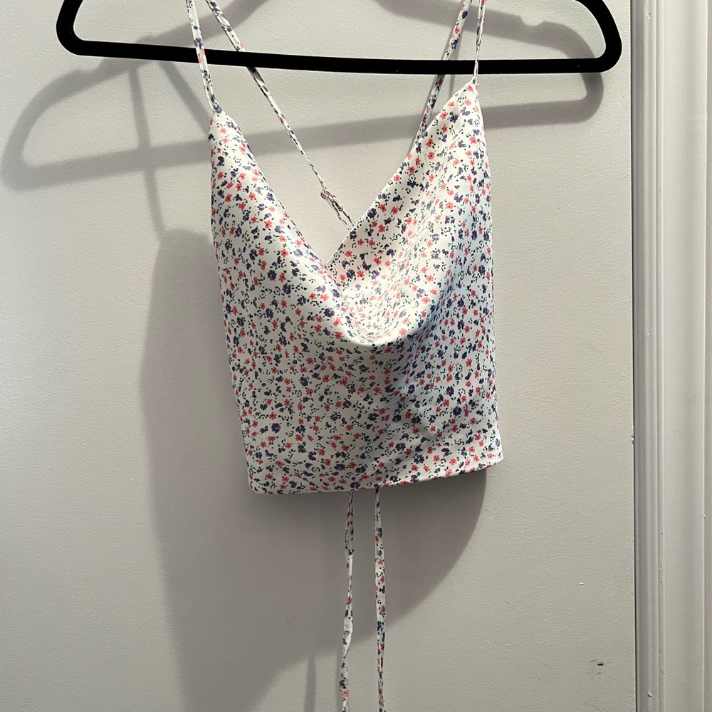 Garage White Floral Crop Top